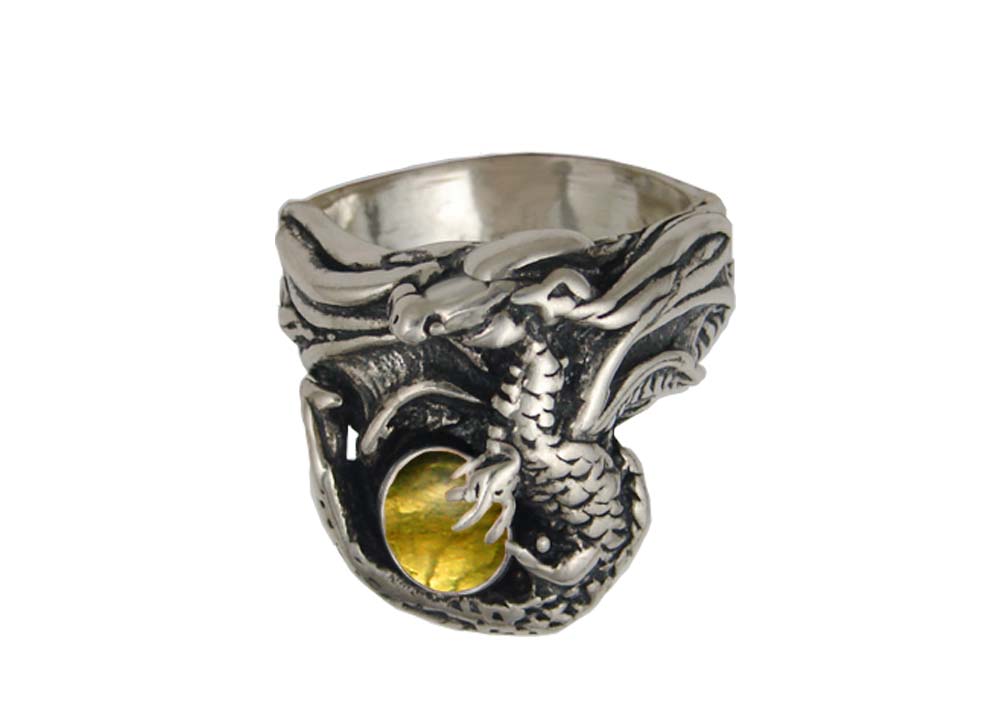 Sterling Silver Citrine Dragon Ring Size 11